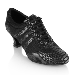 Ray Rose 418 Tiber_sale Black Croc Leather/Black Mesh Ladies Practice Dance Shoe with Cuban Heel