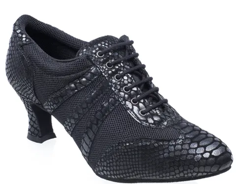 Ray Rose 418 Tiber_sale Black Croc Leather/Black Mesh Ladies Practice Dance Shoe with Cuban Heel