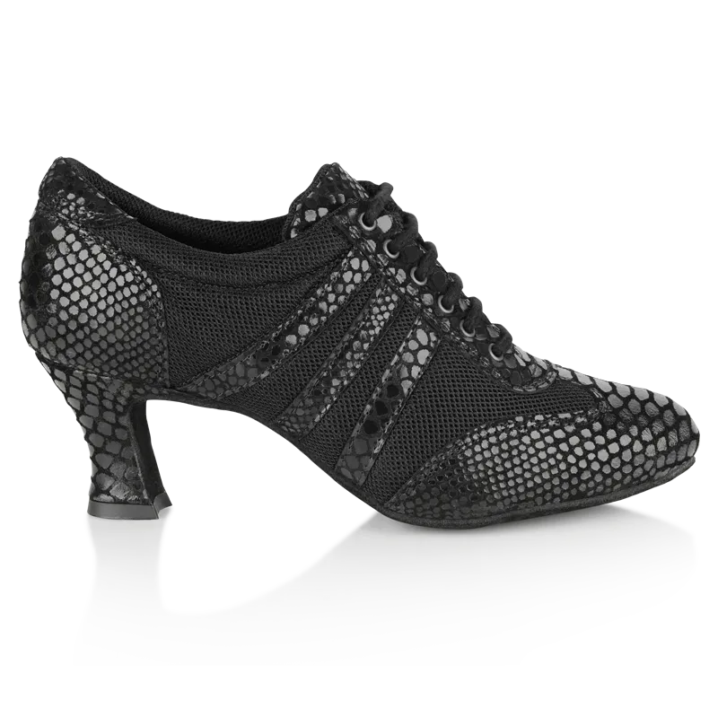 Ray Rose 418 Tiber_sale Black Croc Leather/Black Mesh Ladies Practice Dance Shoe with Cuban Heel