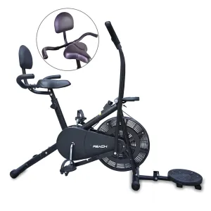 Reach AB-110 BHT Air Bike Exercise Cycle with Moving or Stationary Handle | with Back Support Seat   Side Handle   Twister | Adjustable Resistance with Cushioned Seat | Fitness Cycle for Home Gym