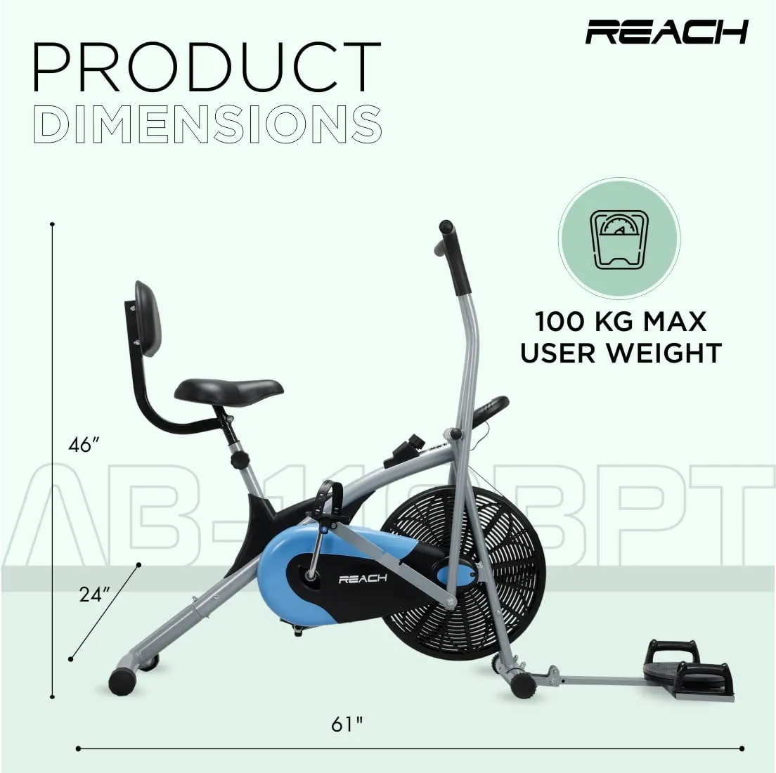 Reach AB-110 BPT Air Bike Exercise Cycle for Home Gym | with Push Up Bar & Twister | Adjustable Resistance & Seat with Back Support | Fitness Machine with Moving & Stationary Handles