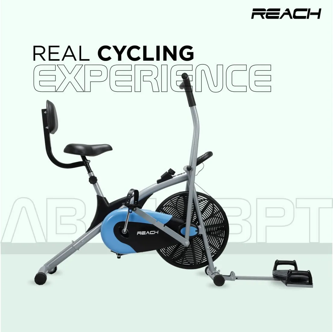 Reach AB-110 BPT Air Bike Exercise Cycle for Home Gym | with Push Up Bar & Twister | Adjustable Resistance & Seat with Back Support | Fitness Machine with Moving & Stationary Handles