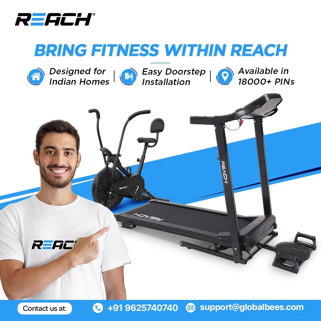 Reach Mini Bike Digital Pedal Exerciser | Home Exercise Equipment | Mini Cycle for Home Workout with Fixing Strap, Adjustable Resistance & LCD Display | for Light Exercise & Physiotherapy at Home