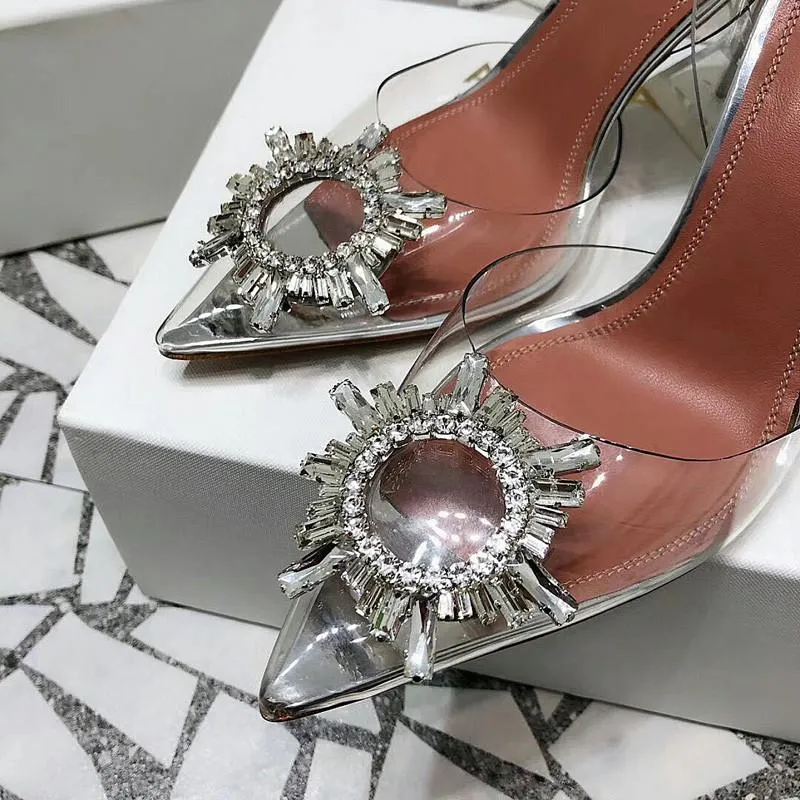 Rhinestone High Heel Sandals Crystal Clear Heels Wedding Shoes Sexy