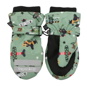 Ski Mittens - Green Black Bear