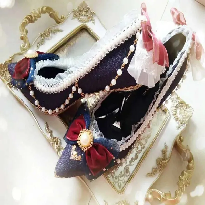 Sohiwoo sweet lolita shoes tea party kawaii princess kawaii shoes vintage lace bowknot round head low heel women shoes loli cosplay cos