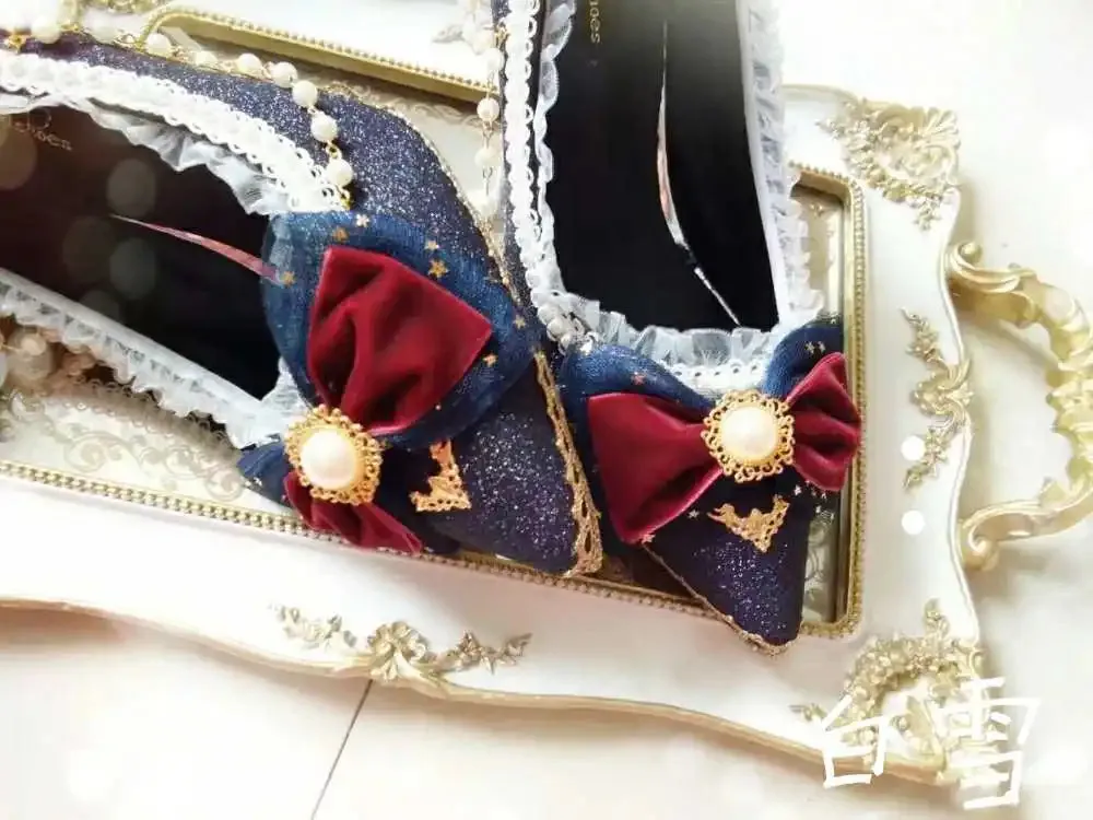 Sohiwoo sweet lolita shoes tea party kawaii princess kawaii shoes vintage lace bowknot round head low heel women shoes loli cosplay cos