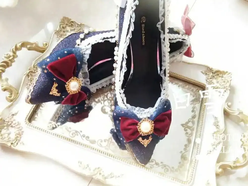 Sohiwoo sweet lolita shoes tea party kawaii princess kawaii shoes vintage lace bowknot round head low heel women shoes loli cosplay cos