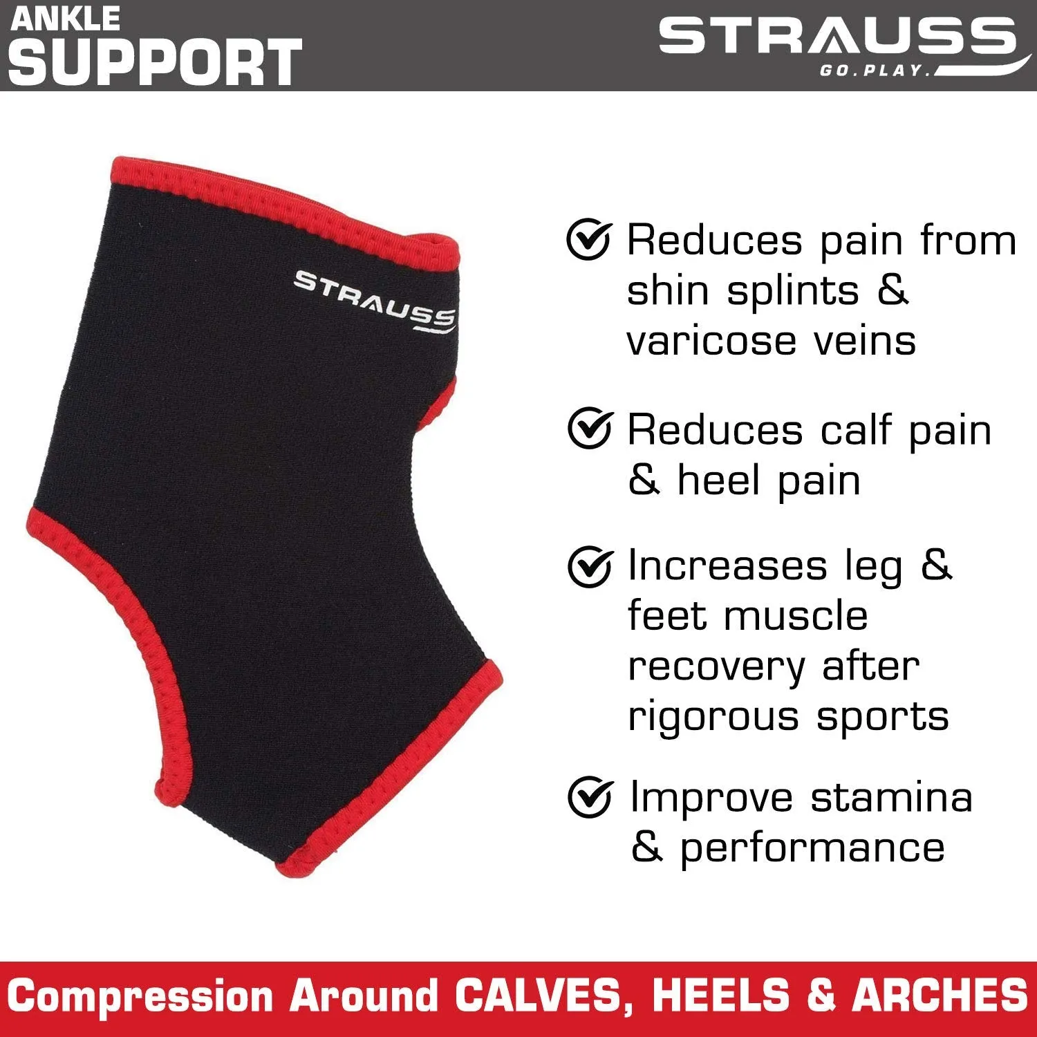 STRAUSS Adjustable Knee Support, Ankle Support, Free Size (Black, Large)