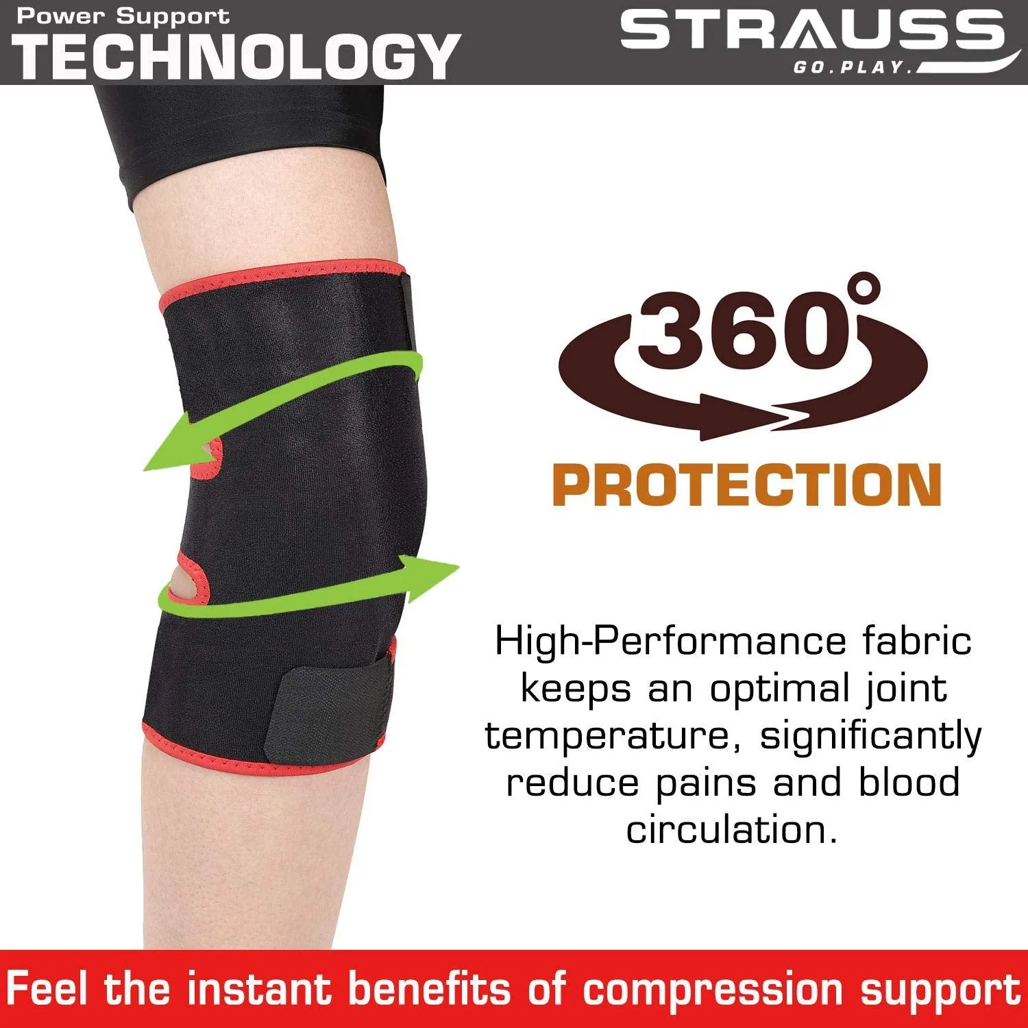 STRAUSS Adjustable Knee Support, Ankle Support, Free Size (Black, Large)