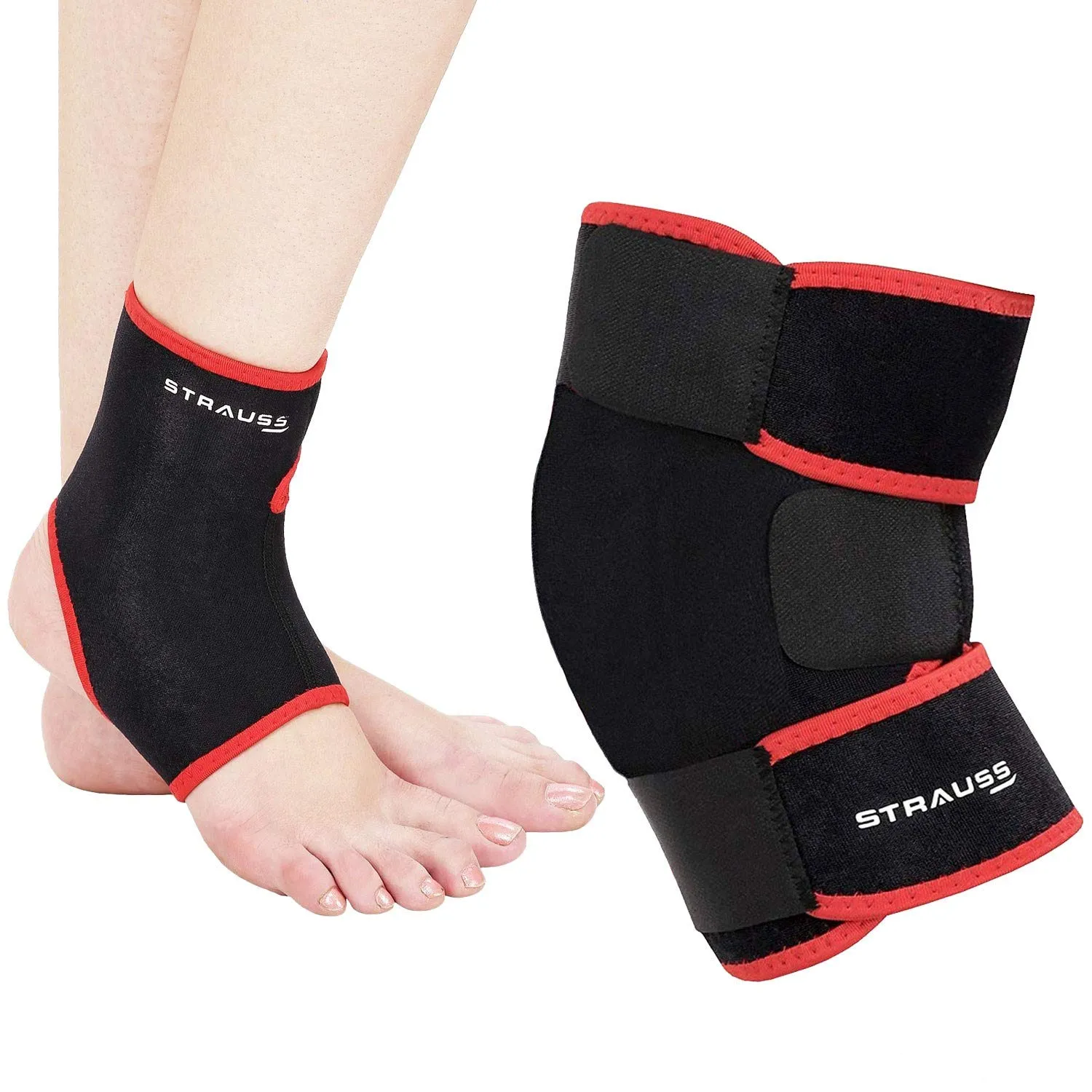 STRAUSS Adjustable Knee Support, Ankle Support, Free Size (Black, Large)