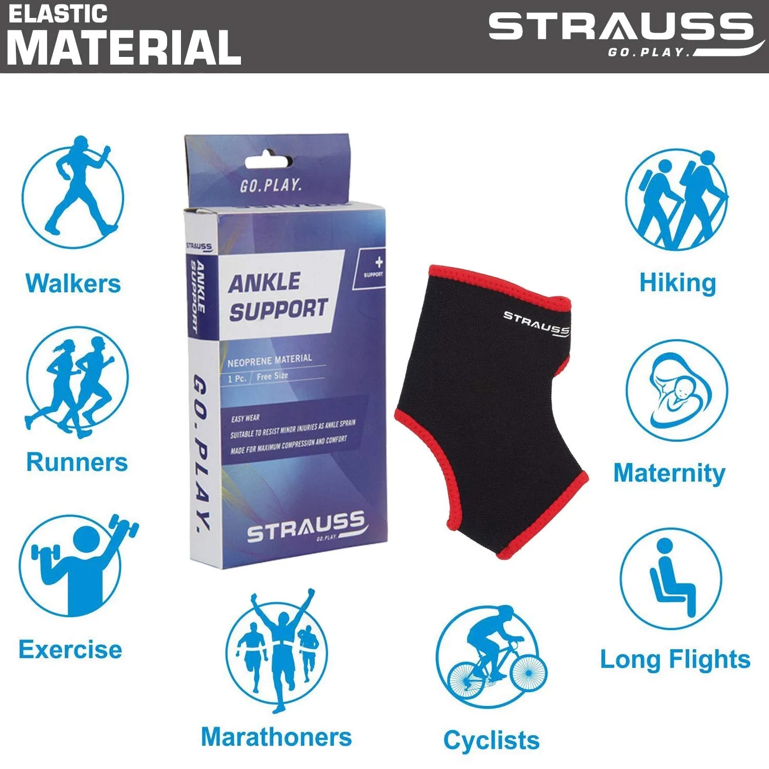 STRAUSS Adjustable Knee Support, Ankle Support, Free Size (Black, Large)