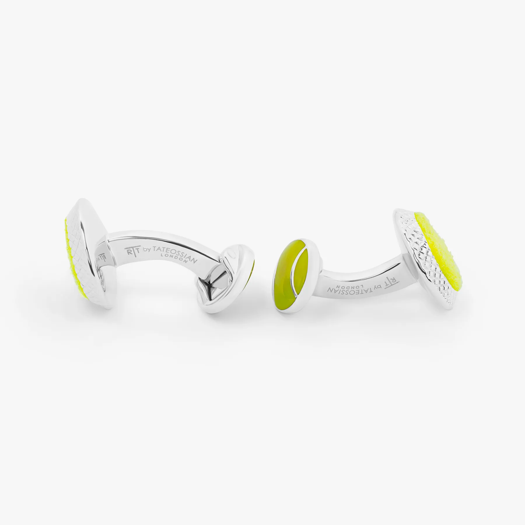 Tennis Ball Cufflinks With Green Enamel In Palladium Plated