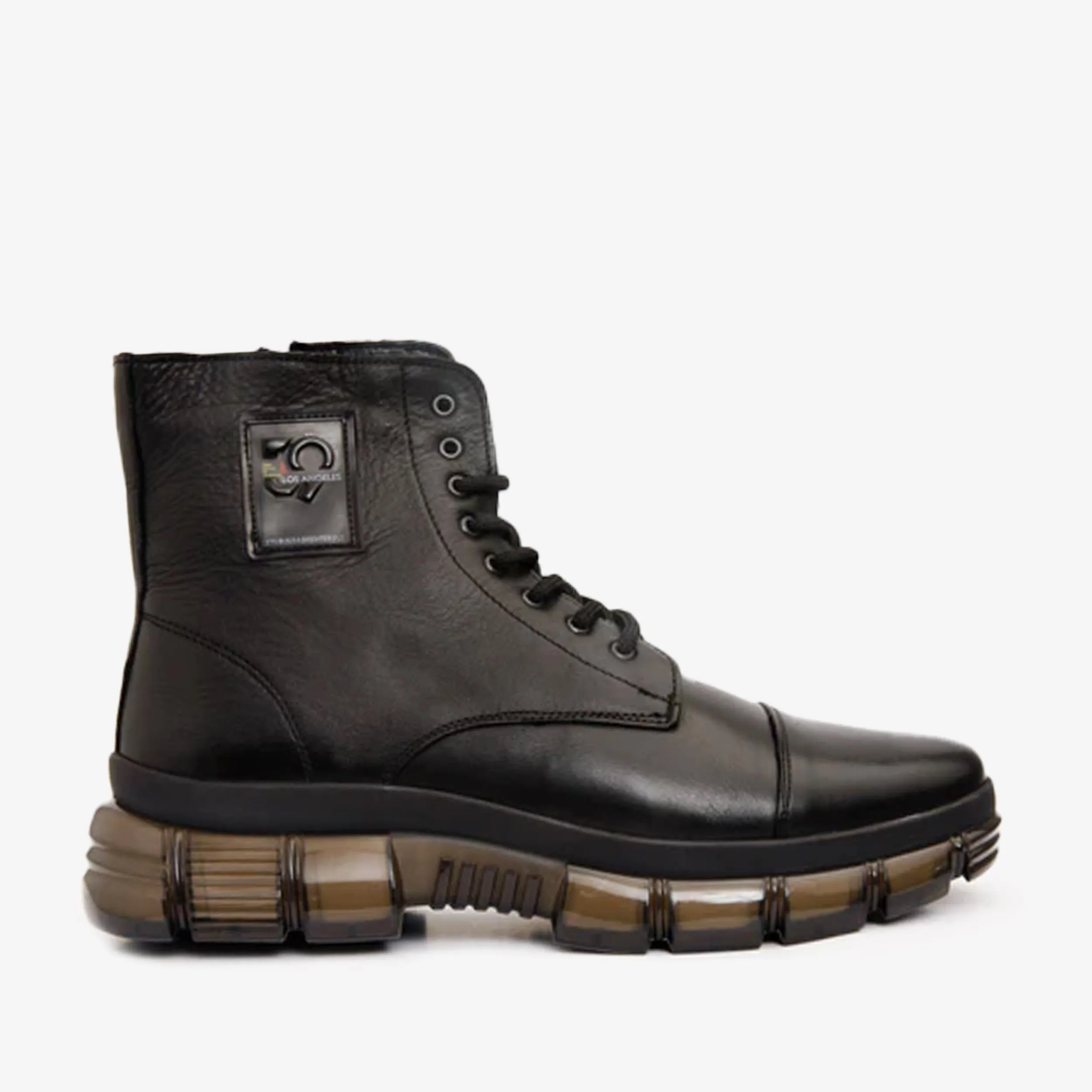 The Ottova Black Leather Lace-Up Sneaker Men Boot with a Zipper