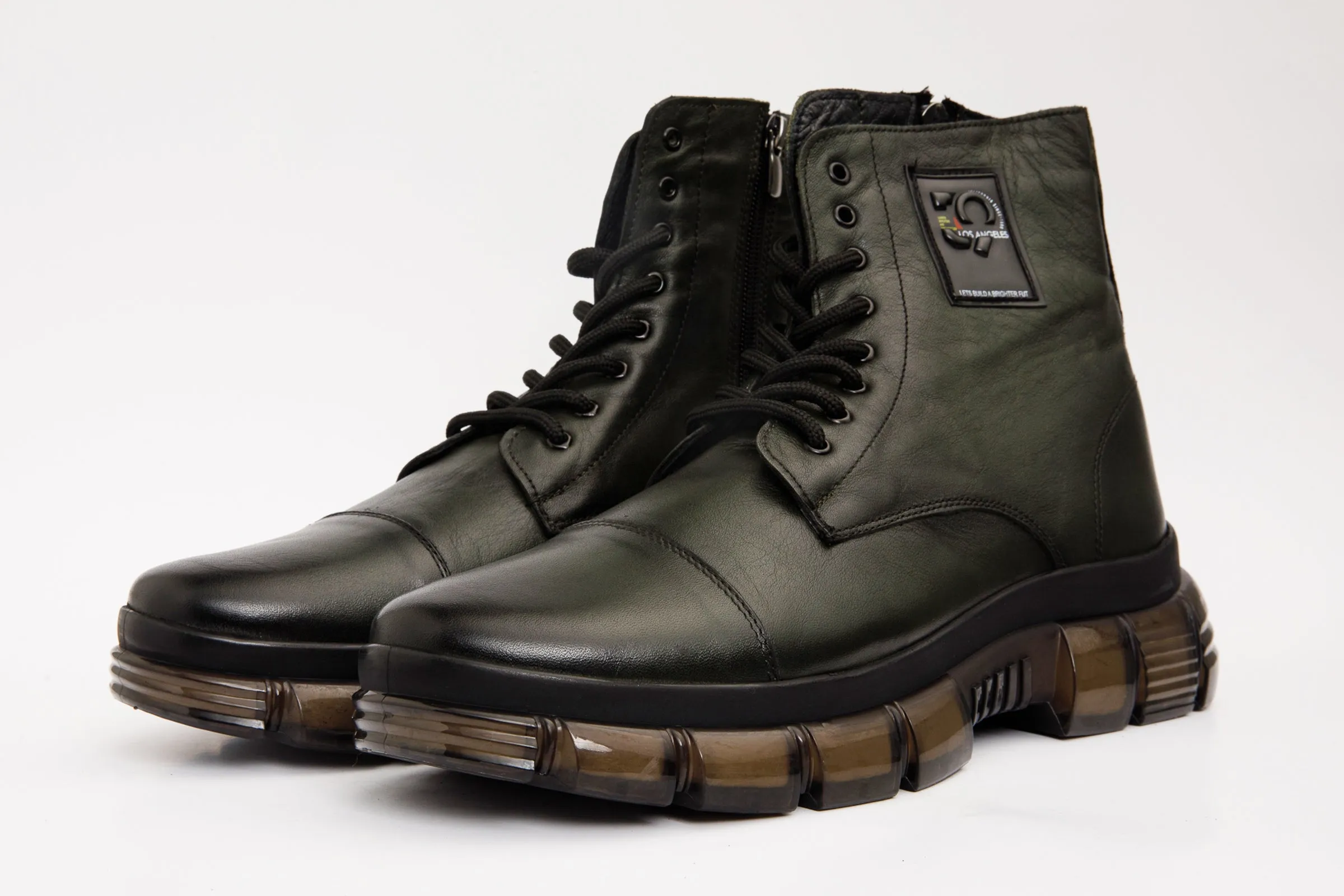 The Ottova Green Leather Lace-Up Sneaker Men Boot with a Zipper