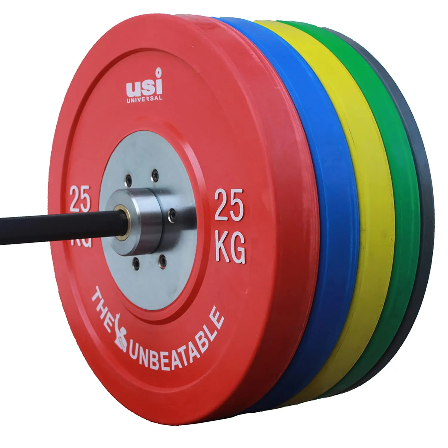 USI UNIVERSAL Olympic Weight Plates, BPHC 5Kg Pair Olympic Bumper Weight Plates For Home Gym 51mm, Rubber & Alloy Steel, Two Piece Steel Hub Zinc Plated Olympic Hole, Ideal For Cross Training, Weight Lifting