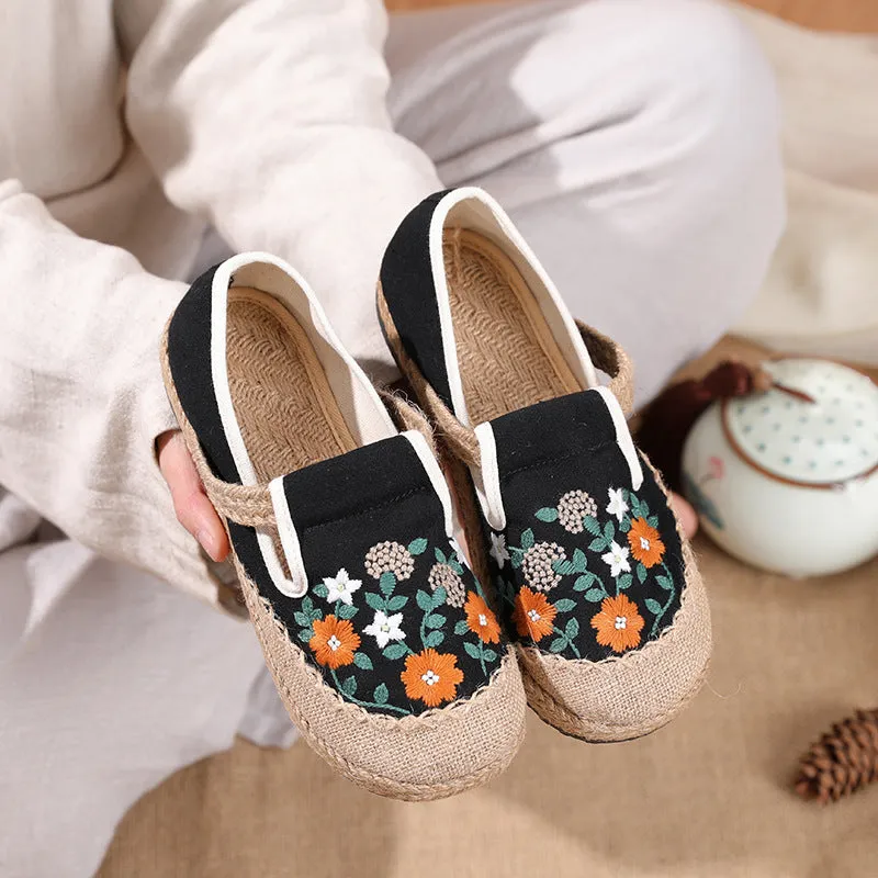 Women's Embroidery Linen Cloth Flat Low-cut Craft Canvas Shoes