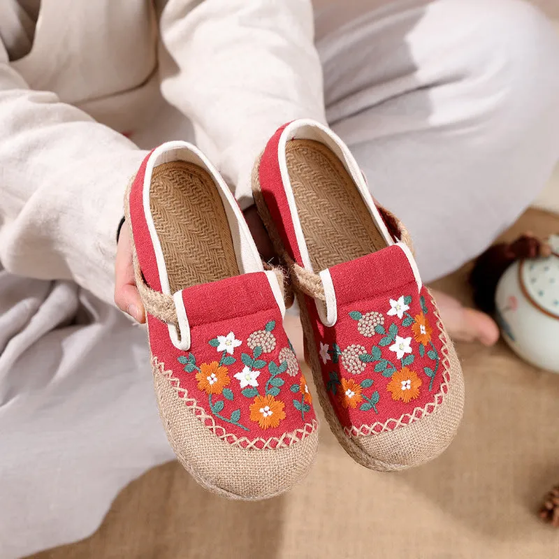 Women's Embroidery Linen Cloth Flat Low-cut Craft Canvas Shoes