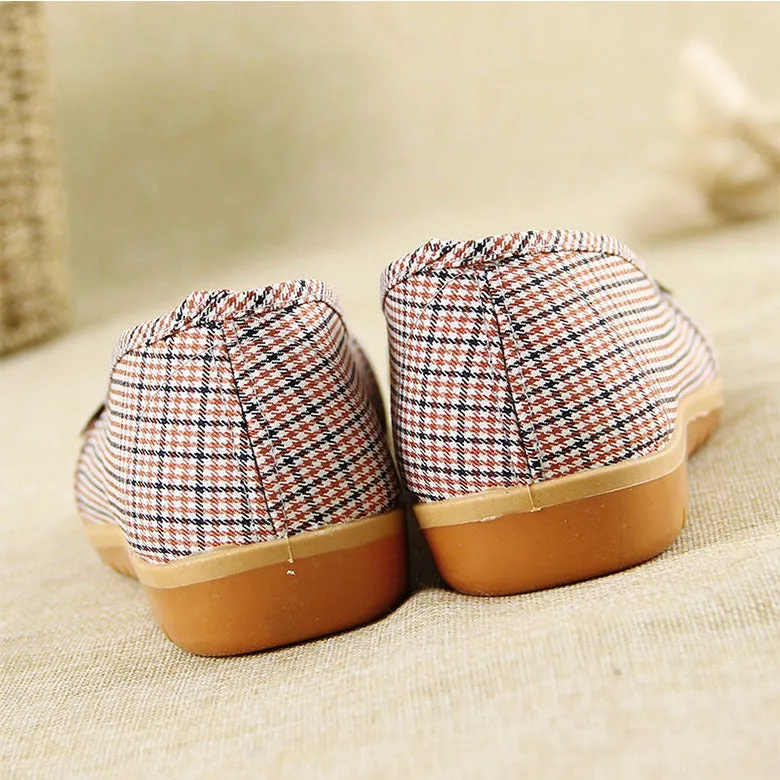 Women's Plastic Soles Plaid Round Toe Women's Shoes