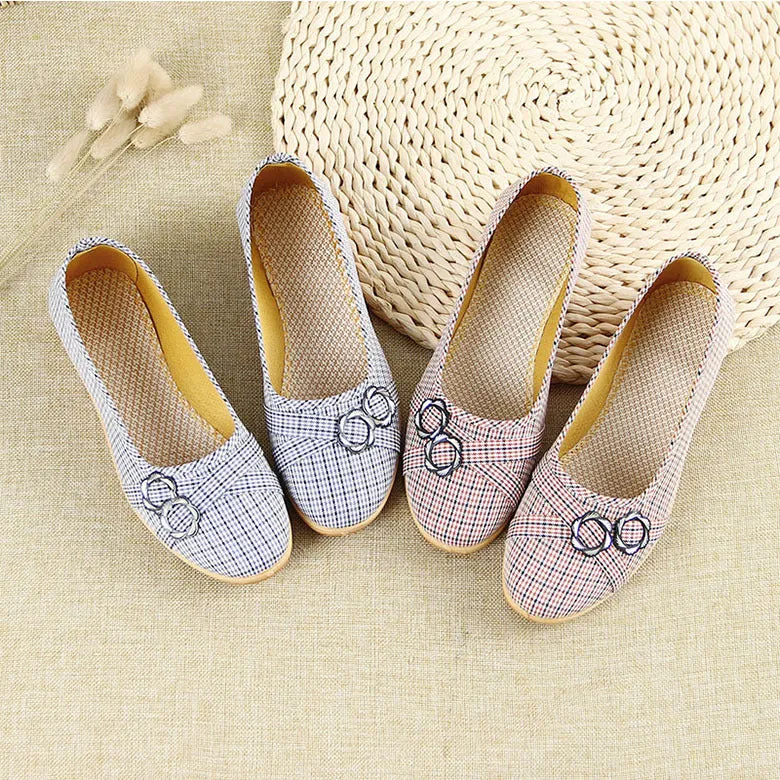 Women's Plastic Soles Plaid Round Toe Women's Shoes